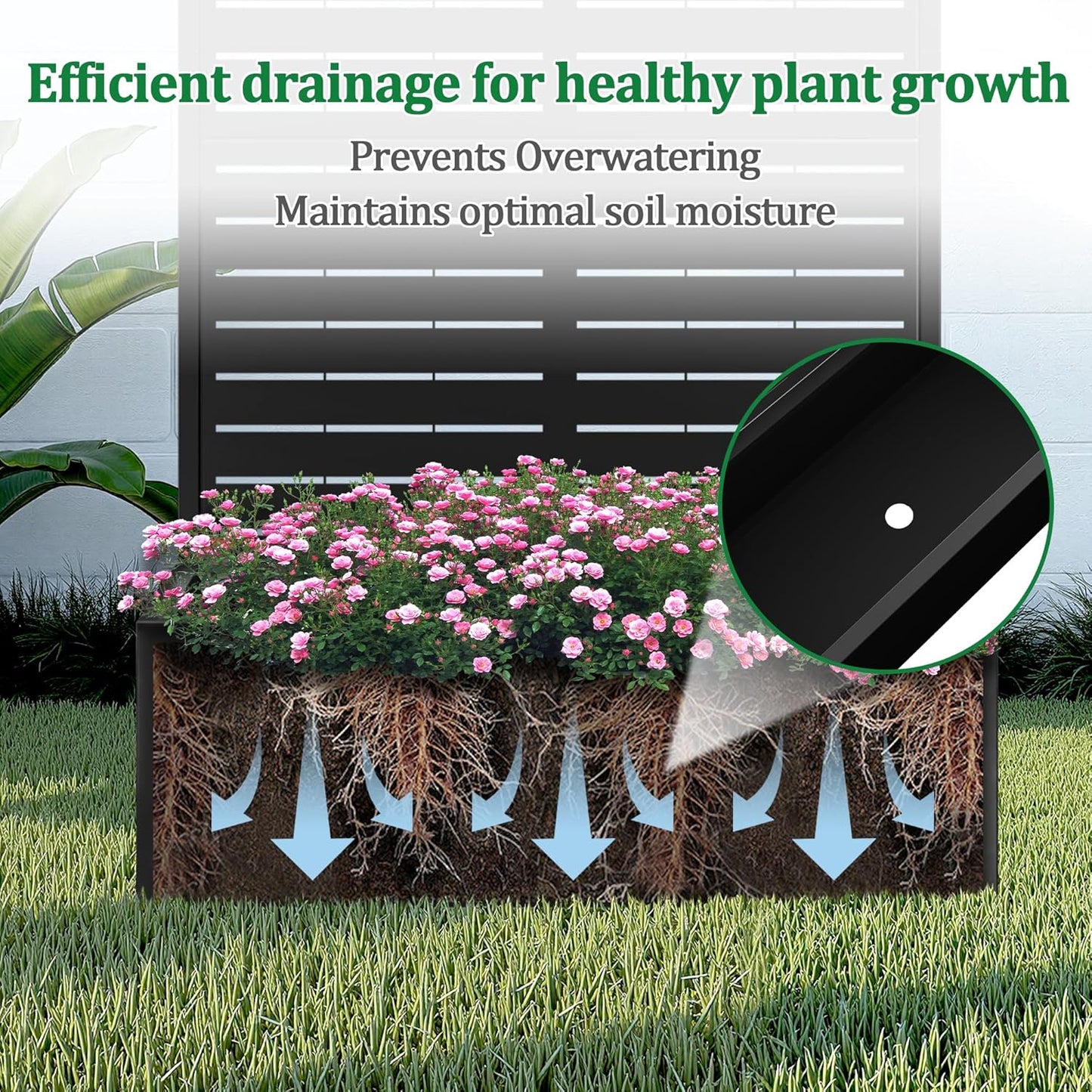 Metal Raised Garden Bed with Trellis, 2 in 1 Trellis with Planter Box & Privacy Screen for Climbing Plants, Vine, Outdoor Standing Flower Beds with Drainage Holes, 35.4"L x 15.7"W x 70.9"H, Black