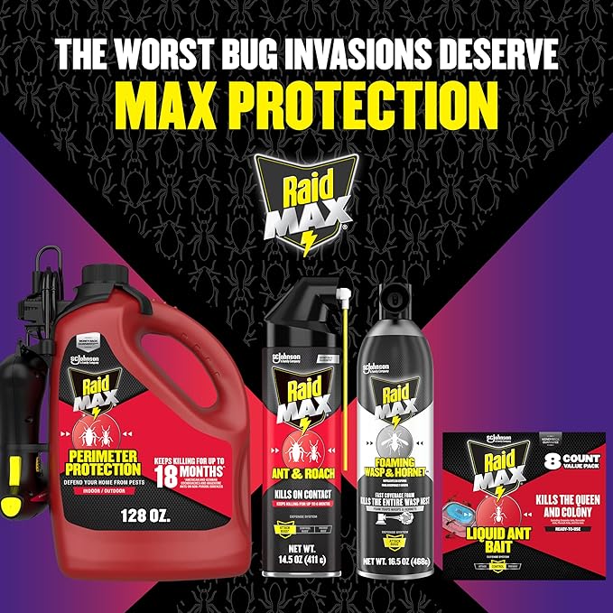Raid MAX Perimeter Protection, 1 Gallon, Indoor & Outdoor Insecticide Spray with Reusable Electric Sprayer
