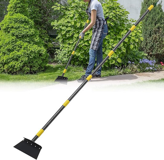 Garden Flat Shovel for Landscaping, Heavy Duty Floor Scraper Long Handle 76", Multifunctional Garden Cleaning Shovel for Digging, Weeding, Scraping, Ice Remove (2 Blades)