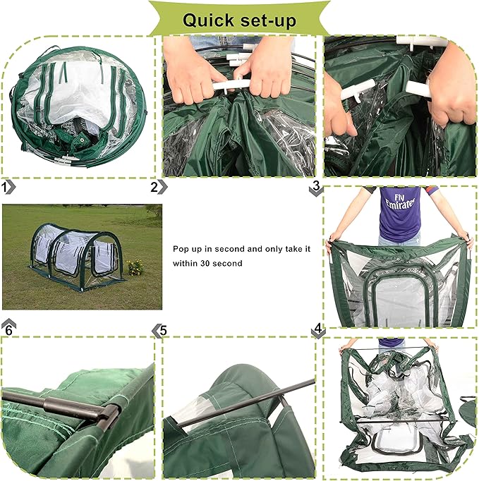 Poray Pop Up Tunnel Greenhouse Tent,Portable 78.8''Long Greenhouse Gardening Flower House ,Plant Sunshine Room with PVC Cover for Protecting Plant from Cold Frost & Birds Insects with Zipper up Mesh