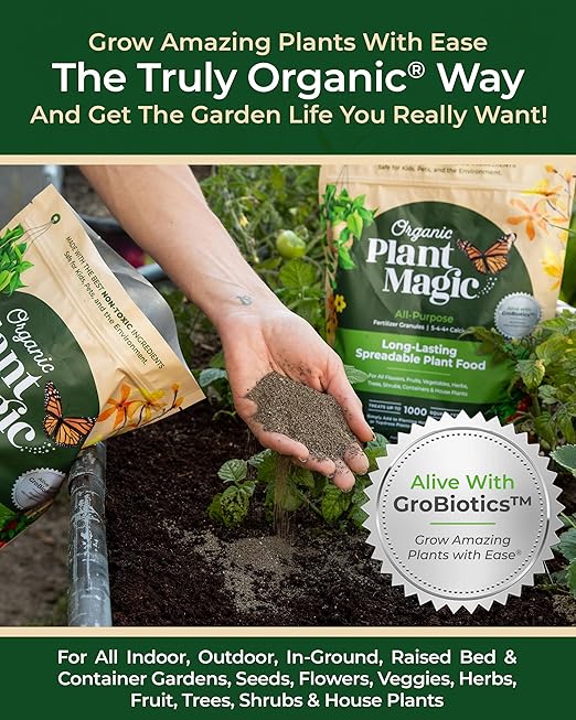 Organic Plant Magic - Truly Organic™ Long-Lasting Spreadable Plant Food: All-Purpose Fertilizer Granules for All Flower Vegetable Herb Fruit Tree Shrub Container Garden & House Plants [One 20 lb Bag]