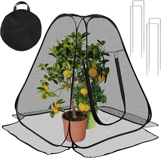 RGQSUN 2 Pack 28 x 28 x 32 Inch Pop-up Gardening Net Cover,Pest Guard Cover with Zip Entry and 8 Stakes,Fine Mesh Plant Tents for Vegetables Fruits Flowers