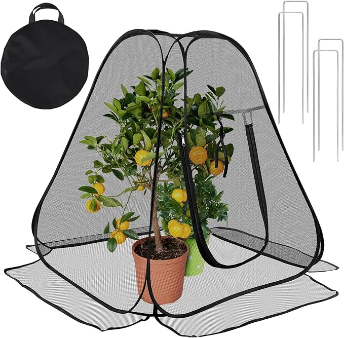 Pop up Garden Netting Cover,Pest Guard Plant Cover with 4 Stakes,Bird Plant Tent Protector,Mesh Gardening Net with Zipper Door for Vegetables Fruits Flowers
