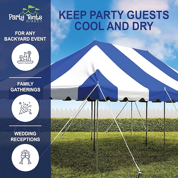 Party Tents Direct 20'x 30' Weekender Canopy Pole Tent with Sidewalls - Easy Up Canopy Tent with 120 Person Capacity - Outdoor Canopies for Parties, Weddings, and Events (Blue/White)
