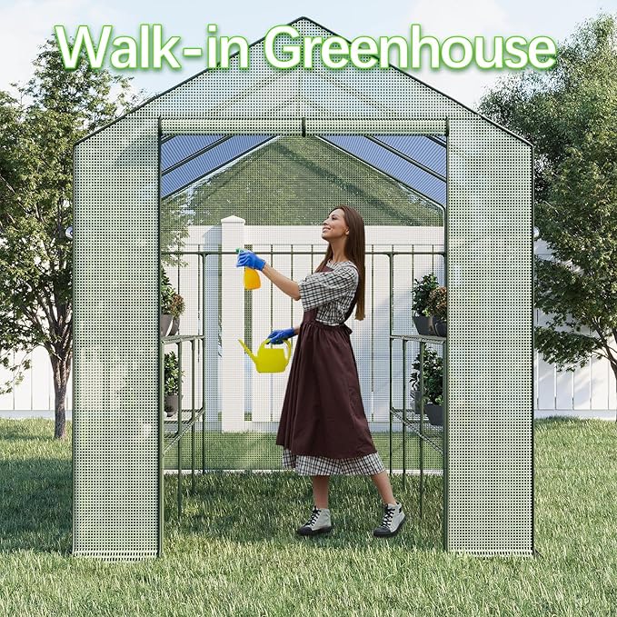 9.75 ft Big Greenhouse, Waterproof Green Houses for Outdoor Garden, Portable Greenhouse for Yard with Roll-Up Zipper, 18 Shelves - Walk-in(9.75x6.9x5.6ft)
