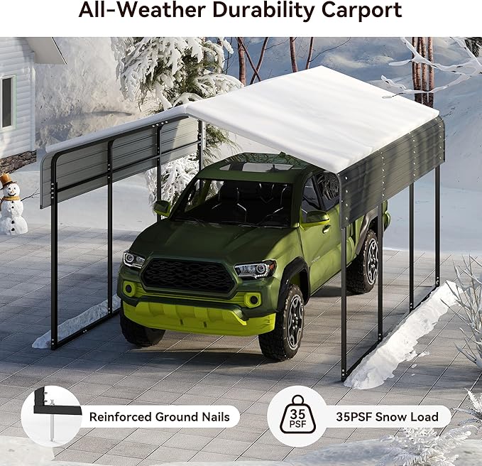 10x15FT Heavy Duty Metal Carport Canopy with Galvanized Steel Roof, Multi-Use Shelter Outdoor Garage for Car, Boat, Party,Gray