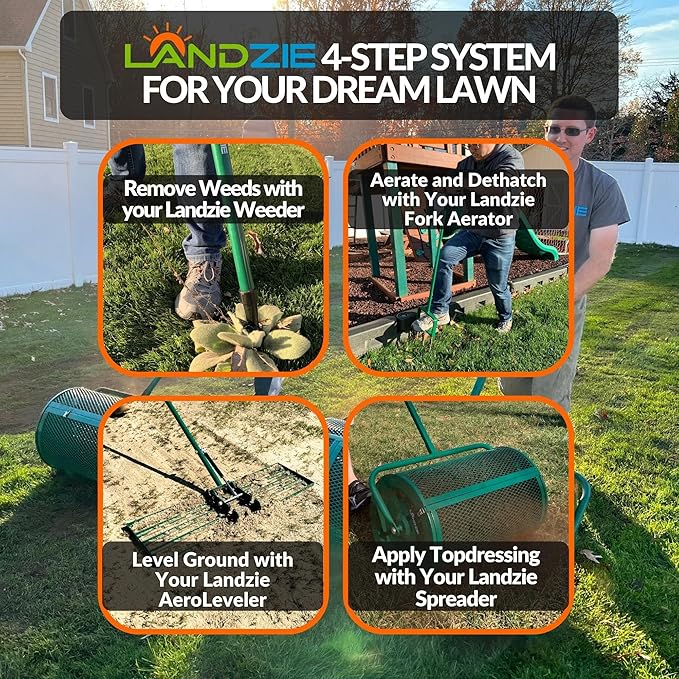 Landzie AeroLeveler - The Lawn Leveling Rake That Never Flips - Patented 36 inch Wide Pneumatic Lawn Level for Yard, Dirt, Soil, Sand, Provides Stability and Control Without Flipping Over