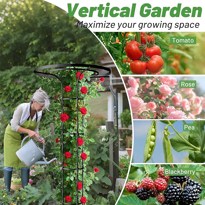 Garden Trellis for Climbing Plants Outdoor, 4.6FT Tall Metal Obelisk Trellis, 55.1" Umbrella Trellis for Potted Plants, Mushroom Top Trellises for Vines, Rose, Clematis, Pea, Bean, Tomato