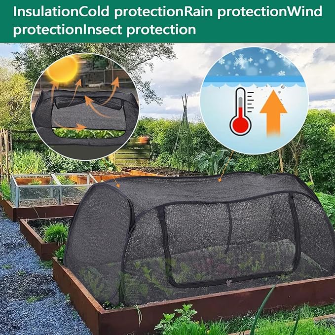 Garden Cover for Raised Flower beds, Plant Protection Hoods and Garden mesh Tents - 70% Sun-Blocking Shade Cloth with Metal pegs and Roll-up Zipper Door,safeguarding Plants from Birds