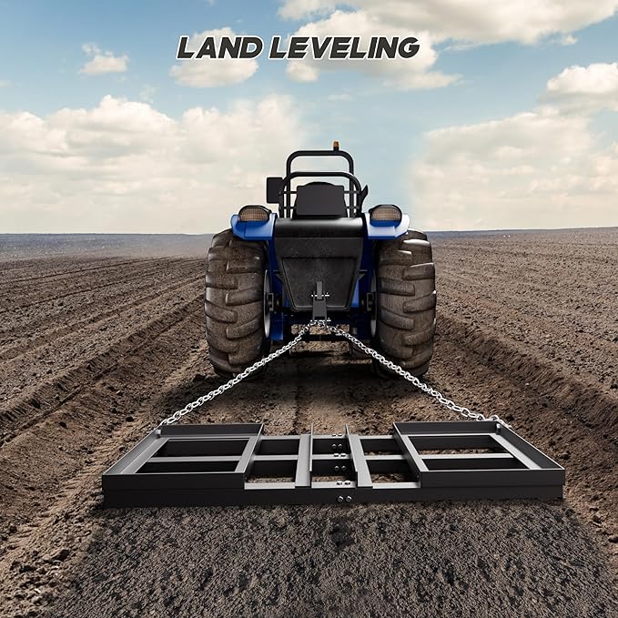 4FT Harrow Rake Driveway Grader,50 LB Heavy Duty Tow Behind Lawn Rake for Lawn Land Leveling Gravel Driveway Drag Harrow,Mower, Tractor, Black