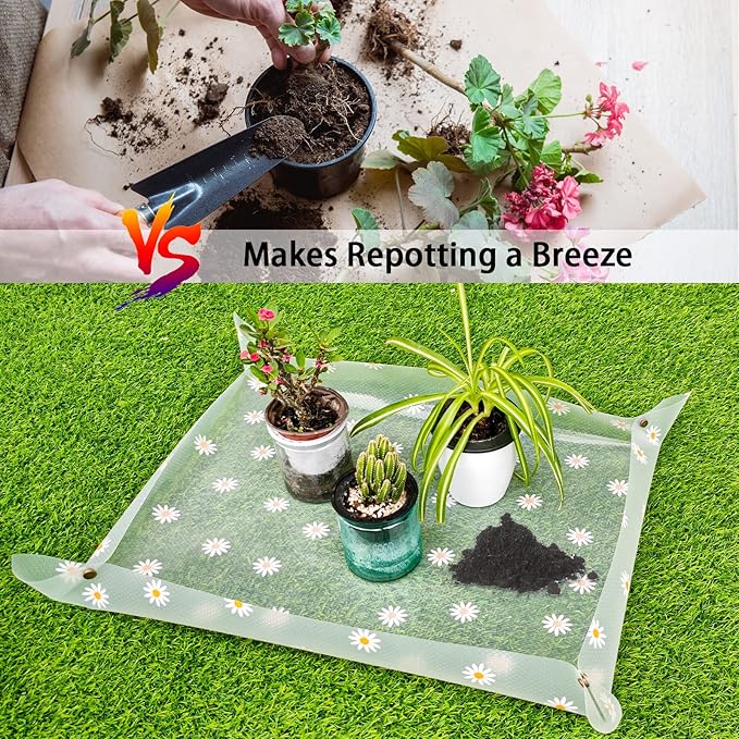 Repotting Mat for Indoor Plants Waterproof Clear Potting Mat Foldable Plant Potting Repotting Tray Portable Gardening Tray for Indoor Potting Soil, House Plants Orchid,Succulents 31.5 x 23.6