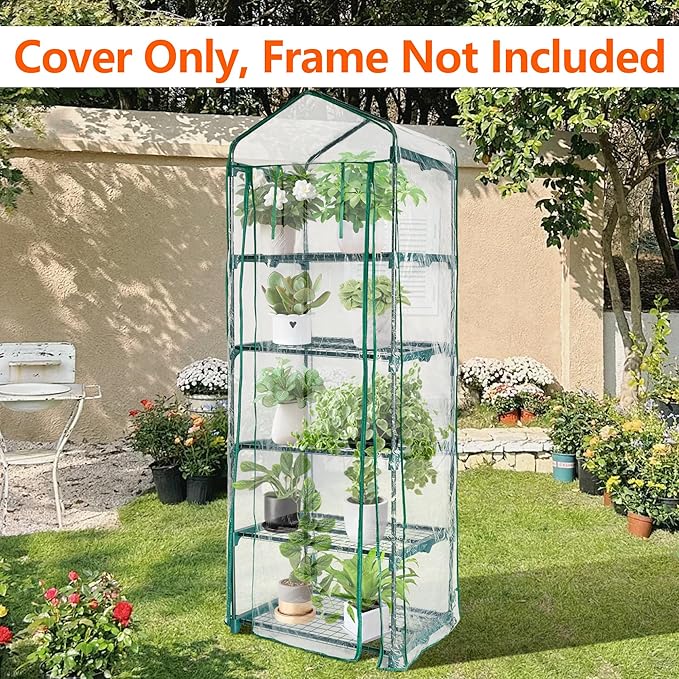 5 Tier Roll-Up Zipper Door Greenhouse Replacement Cover- 75 x 27 x 19 Inch Clear PVC Plant Greenhouse Cover for Gardening Plants Cold Frost Protection Wind Rain Proof (Frame NOT Include)