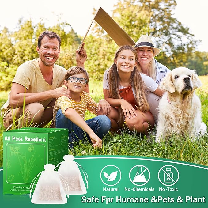 24 Pack Natural Mice Repellent - Peppermint Oil to Repel Rats Mice Vole Mole Deterrent for Car Engines Indoor and Outdoor, Safe for Humans & Pets, Pouches for Other Pest Roaches