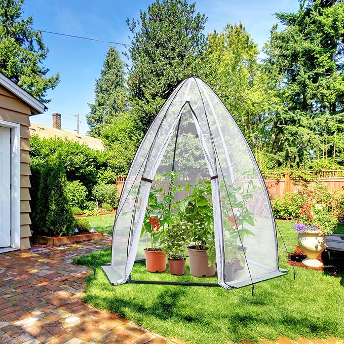 Portable Greenhouse for Outsides, Ohuhu Heavy Duty Green House Tent with Durable PE Cover, Garden Plant Protector with Zippered Door Mesh Window for Vegetables Flowers Fruits Herbs, 63x54x71 Inch