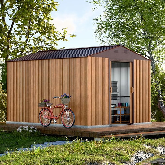 Metal Shed 8x10 FT - Steel Tool Storage with Sliding Door & Vents - Outdoor Bike Sheds for Garden, Backyard, Patio - Utility Storage Solution