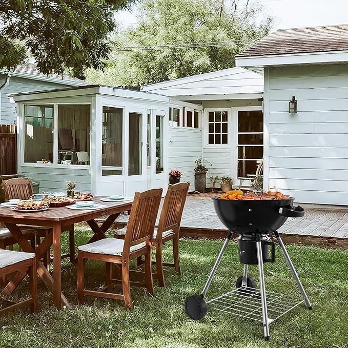 18.5-Inch Portable Charcoal Grill, Heavy Duty Kettle BBQ Smoker with Built-in Thermometer & Removable Water-Rinsable Ash Catcher for Outdoor Camping, Patio, Backyard, and Tailgating