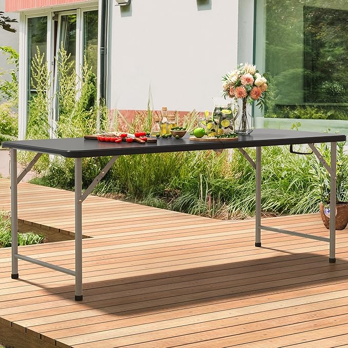 YITAHOME 6FT Folding Table, Outdoor Folding Table w/Heavy Duty HDPE Tabletop, Rectangle Folding Tables w/Portable Carrying Handle for Picnic, Parties, Camping & Indoor Activities, Black
