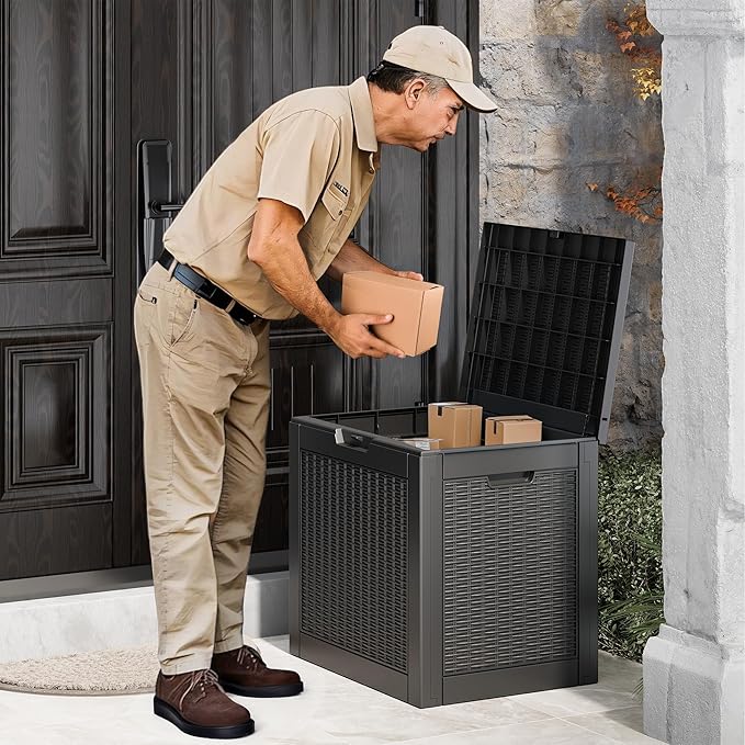 32 Gallon Resin Deck Box,Outdoor Indoor Waterproof Storage Box for Patio Cushions, Garden Tools, Pool Accessories,Backyard Storage Bin,Black