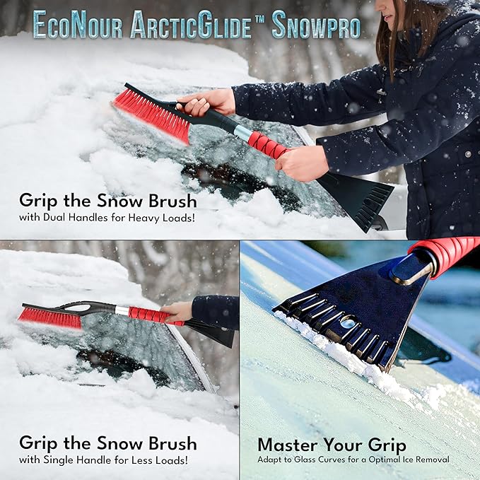EcoNour 27" Car Snow Brush and Ice Scraper (2 Pack) | Aluminum Snow Scraper for Cars with Ergonomic Foam Grip | Scratch-Free Windshield Ice Scraper and Snow Remover for Cars and SUVs
