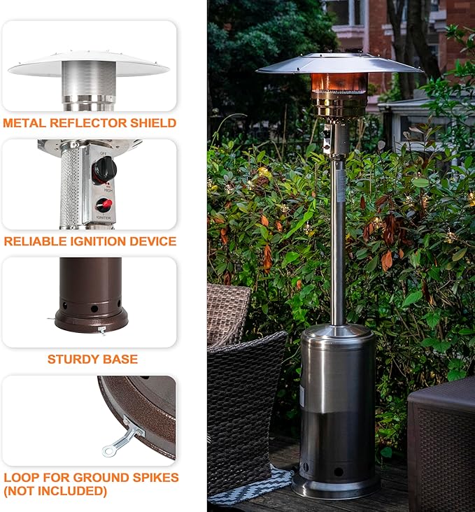 Nuu Garden Outdoor Propane Patio Heater, 46,000 BTU Gas Outdoor Heater with Detachable Wheels, Portable Heater with Waterproof Cover for Garden, Terrace, Backyard, Porch, Bronze