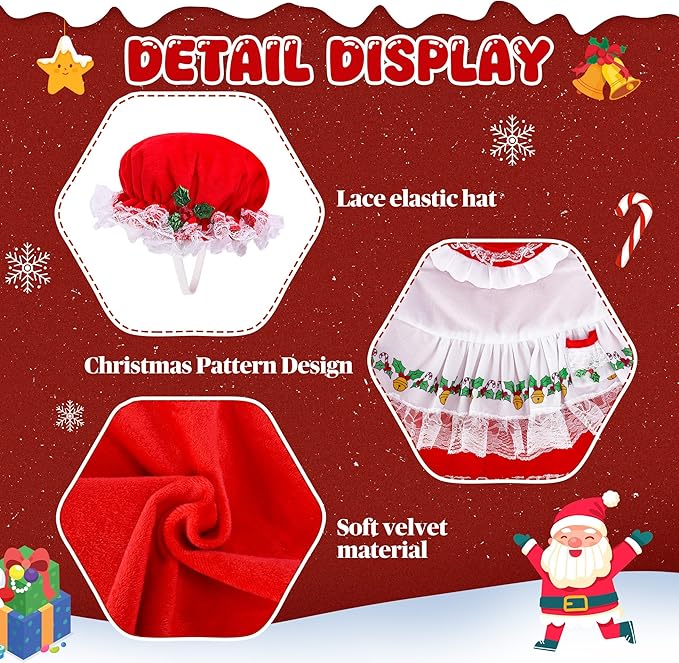 2 Pcs/Set Christmas Mrs. Claus Porch Goose Outfits, Lawn Goose Statue Mrs. Claus Costume, Red Green White Christmas Garden Goose Clothes Dress and Hat for 23" High Statue Xmas Holiday Patio Yard Decor