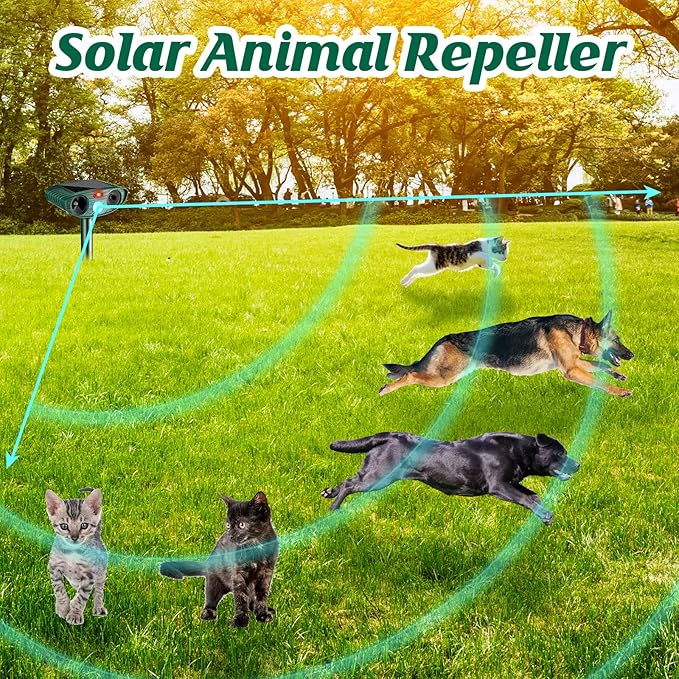Ultrasonic Animal Repellent Outdoor Solar Powered Repeller Cat Dog Deer Deterrent Waterproof Motion Sensor Deterrent for Yard Garden Rabbit Squirrels Fox Pest(Green,2 Pieces)
