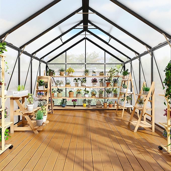 YITAHOME 10x8FT Polycarbonate Greenhouse Large Heavy Duty Green Houses Outdoor Aluminum Greenhouses with Sliding Doors Vent Window Walk-in Greenhouse for Garden Backyard, Black