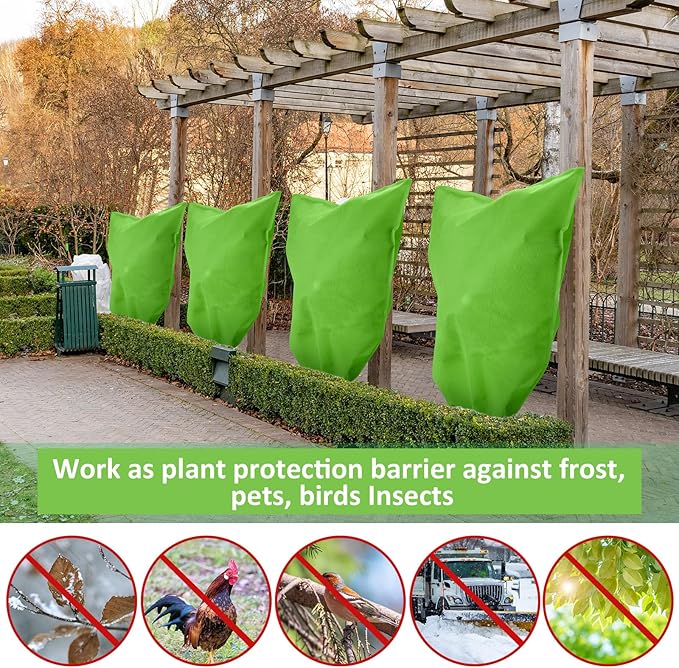 12 Packs Winter Plant Covers Freeze Protection Drawstring Tree Cover 23.62 x 31.5 in Large Reusable Frost Protection for Plants Fruit Tree Shrub, Outdoor Prevention Bag (Light Green)