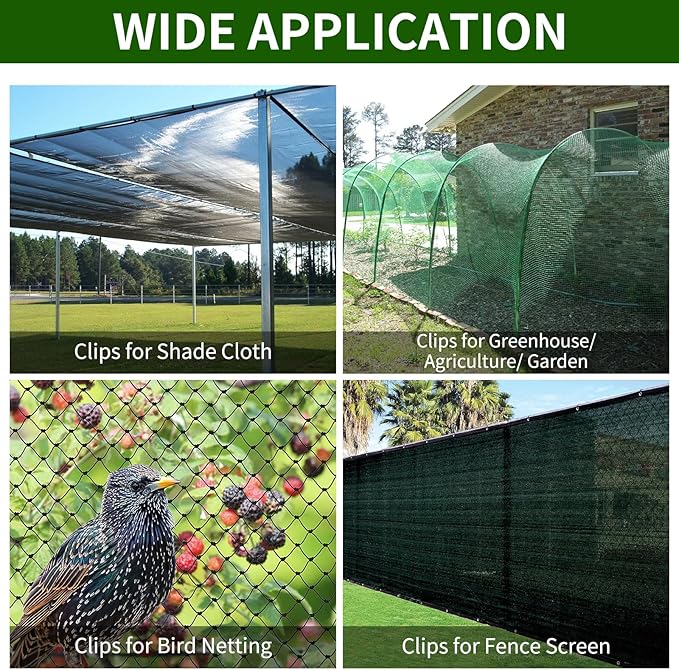 50PCS Shade Cloth Plastic Clips Heavy Duty Lock Grips with Rope, Round Plastic Black Clips Sunshade Net Fixing Clip, Shade Fabric Clips for Bird Netting, Garden Netting (50PCS+Nylon Rope)