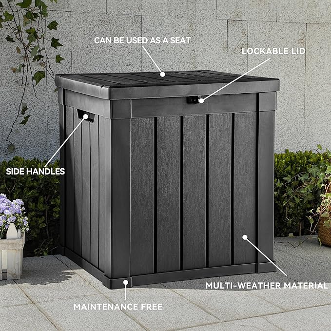 YITAHOME 51 Gallon Outdoor Storage Deck Box, Waterproof Resin Package Delivery and Storage Box with Lockable Lid for Patio Furniture Cushions, Pool Accessories, Garden Tools, Black