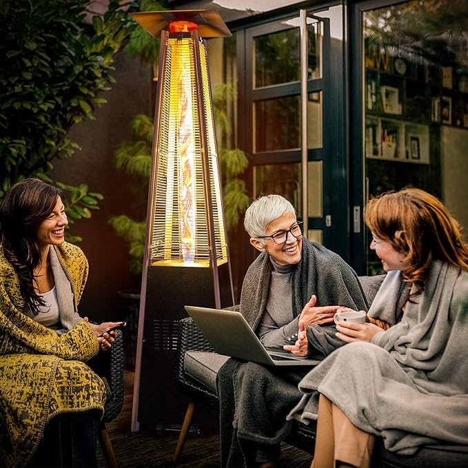 Pamapic Pool Heater Patio Heater, Pyramid 48,000 BTU Portable Heater with Patio Cover, Propane Outdoor Heaters for Patio, Backyard, Balcony with Wheels(Hammered Gray)