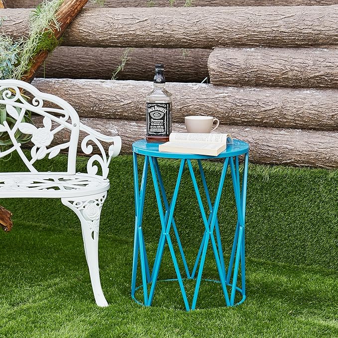 Y&M Nesting Side Table, Set of 3 Stacking Coffee Table for Living Room, Indoor End Tables, Outdoor Decorative Garden Stool with Heavy Duty Metal Frame Modern Industrial Decor - Blue