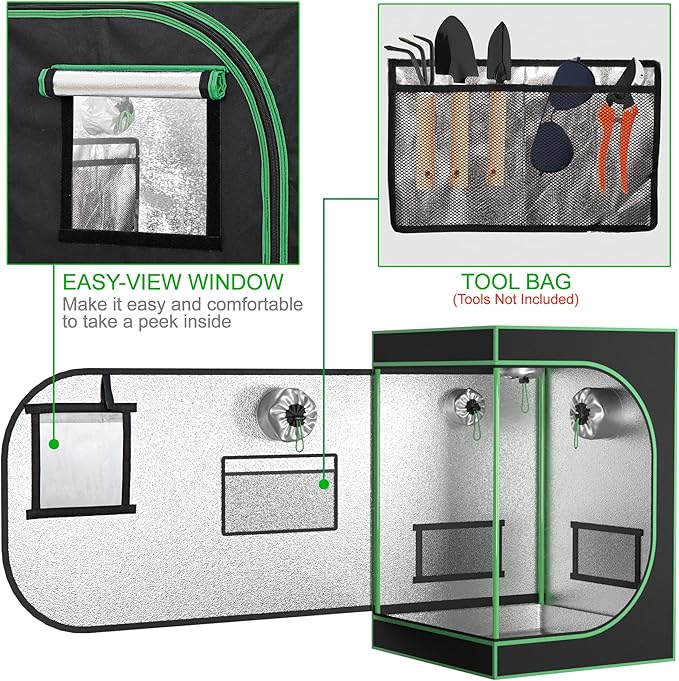 Nova Microdermabrasion 2×2 Grow Tent, Mylar Hydroponic Grow Tent Kit with Observation Window and Floor Tray, 24"x24"x36" High Reflective Lightproof Growing Room for Indoor Plant Fruit Flower Veg