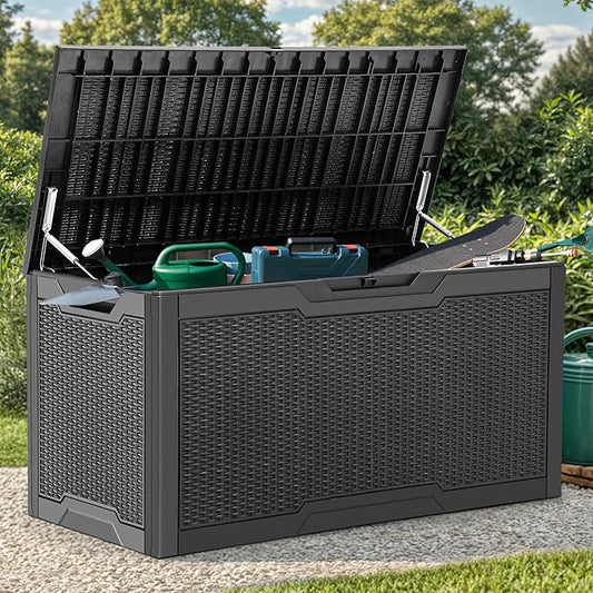 YITAHOME 100 Gallon Large Resin Deck Box Outdoor Storage Boxes for Patio Furniture, Outdoor Cushions, Garden Tools and Pool Supplies-Waterproof,Lockable (Black)
