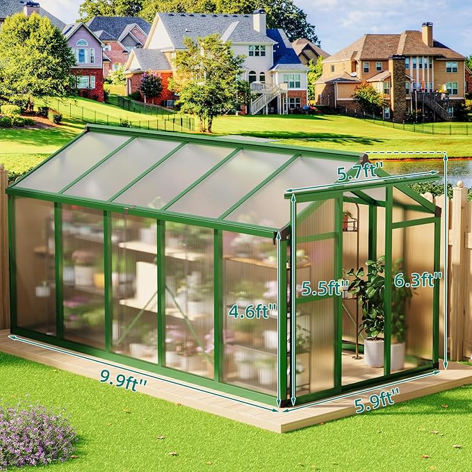 6x10 FT Greenhouse for Outdoors, Large Aluminum Greenhouses with Roof Vent and Quick Setup Structure, Greenhouse Heavy Duty with PC Panels, Walk-in Green Houses for Winter Garden,Backyard,Patio,Lawn