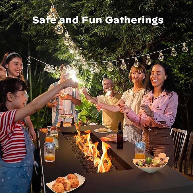 Ciays 42 Inch Propane Fire Pit, 60,000 BTU Steel Gas Fire Pit Table for Outside with Steel Lid and Lava Rock, 2 in 1 Fire Table Gatherings Parties on Patio Deck Garden Backyard, Black