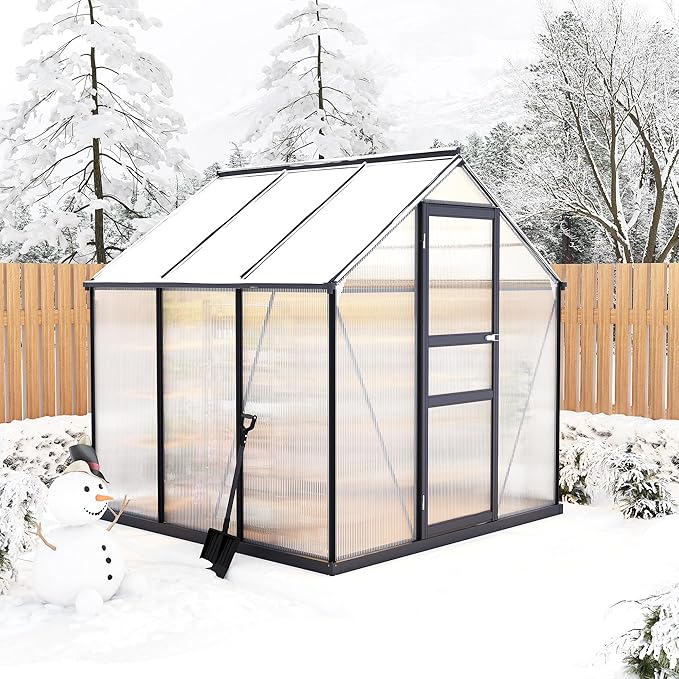 6×6FT Polycarbonate Greenhouse for Outdoors, Large Walk in Green House Kit and Winter Garden Planting, Enhanced Aluminum Green Houses for Outside to Protect Vegetables or Plants