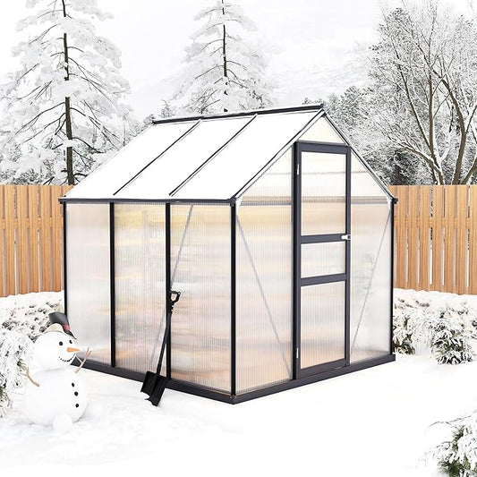 6×6FT Polycarbonate Greenhouse for Outdoors, Large Walk in Green House Kit and Winter Garden Planting, Enhanced Aluminum Green Houses for Outside to Protect Vegetables or Plants