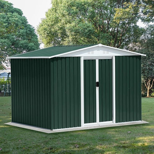 Ball & Cast 8x6 FT Outdoor Storage Shed, Garden Metal Sheds with Punched Vents and Sliding Door, Clearance Tool House with Aluminum Frames and Sloped Roof for Backyard Patio,Green