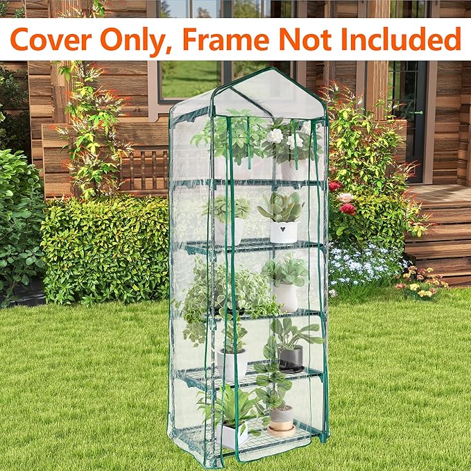5 Tier Roll-Up Zipper Door Greenhouse Replacement Cover- 75 x 27 x 19 Inch Clear PVC Plant Greenhouse Cover for Gardening Plants Cold Frost Protection Wind Rain Proof (Frame NOT Include)