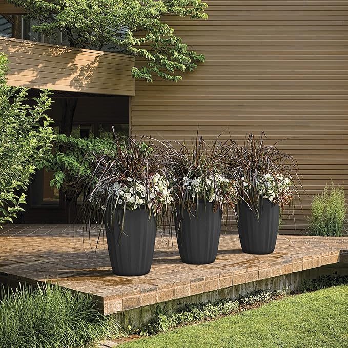 Crescent Garden Pleat Modern Decorative Planter, Indoor/Outdoor Pot, Extra Large Resin Plant Pot - 27" W x 32" H (Midnight)