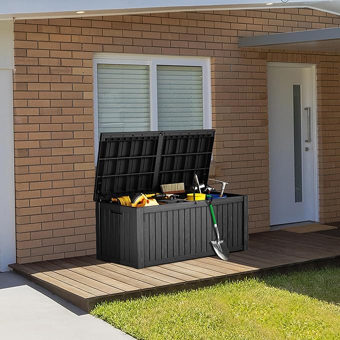 180GAL Black Versatile Outdoor Deck Box - Waterproof, SGS - Certified UV Resistant, Suitable for a Wide Range of Storage Needs from Patio Cushions to Garden Equipment, Simple to Assemble