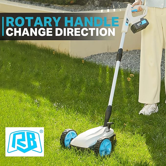 RB 9" Small Lawn Mower for Small Spaces, 40V 2Ah Battery & Charger, Ultra-Light Mini Cordless Lawn Mower with Brushless Motor, 3 Cutting Heights, One-Hand Steering, Upright Storage for Tiny Yards