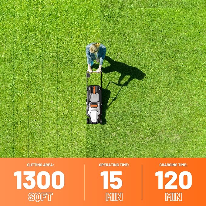 Litheli Electric Lawn Mower Cordless,Grass Cutter Machine for 1300 Sq.Ft.Lawnmower with Motor,13.2 in Cutting Width,8 Gallon Capacity,Cutting Height from 1 to 2.5 in with 4.0A Battery