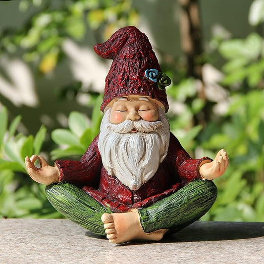 Garden Yoga Gnome Statue, Outdoor Gnomes Figurine with Solar Lights, Knome in Yoga Pose for Garden Decor, Elf Sculptures and Statues for Patio Lawn Yard