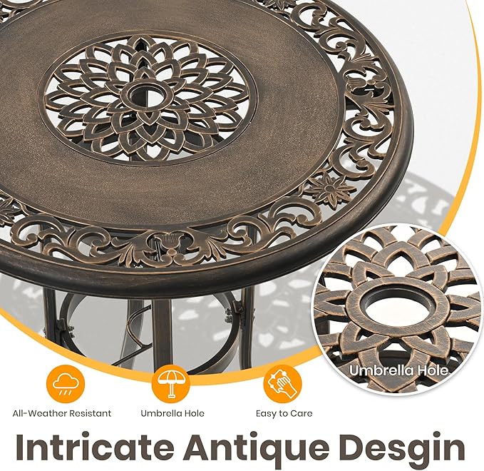 Pamapic 3-Piece Patio Swivel Bar Stools Set，Rustproof Cast Aluminum Patio Bar Sets 2，All-Weather High TopTable and Chairs Furniture Set Garden, Balcony, Bronze