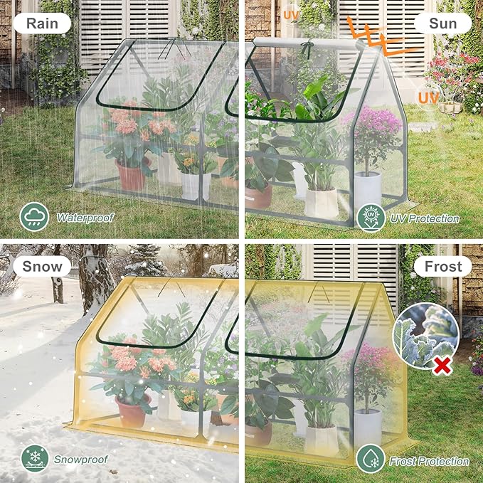 Aoodor 6 x 3 x 3 ft Mini Greenhouse with 2 Zipper Doors, Water-Resistant, UV-Protected for Flowers, Vegetables, and Herbs, Transparent
