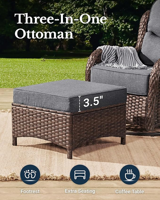 HILLGA Luxury High Back Patio Furniture Set with 6-Inch Thick Cushion, 7-Piece Outdoor Conversation Set with Sofa, Swivel Rocker Chairs & Ottomans, Ideal for Porch Pool Deck Yard (Dark Grey)