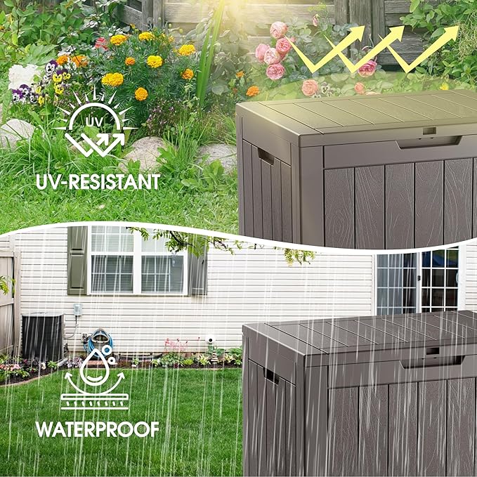 KAMABOKO 32 Gallon Outdoor Storage Box 2 Pack All-Weather Deck Box for Patio Furniture, Package Deliveries, Garden Tools, Pool Supplies & Cushions, Grey