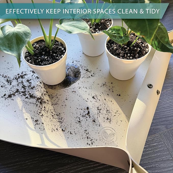 Vegan Leather Plant Repotting Mat Transplanting Mat for Indoor Gardening Waterproof Tray Mess Control Easy Clean Easy Storage 30” x 20” (Fawn Beige)
